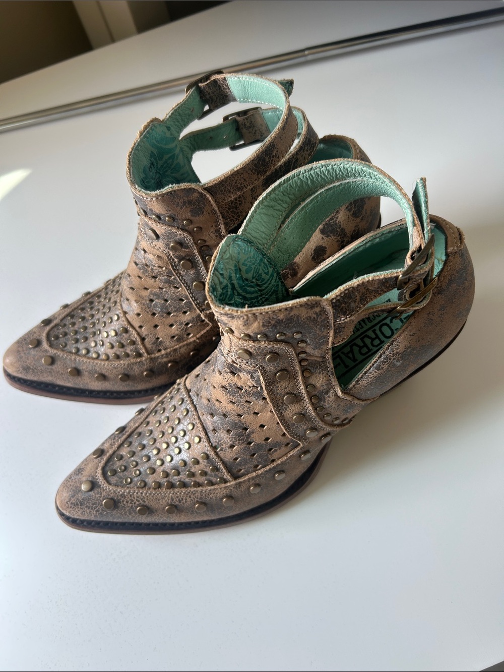 Studded Metallic Bronze Ankle Booties